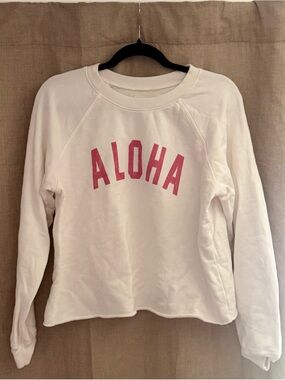 WHEAT Fairmont Orchid ALOHA Women's White Crew Neck Sweater